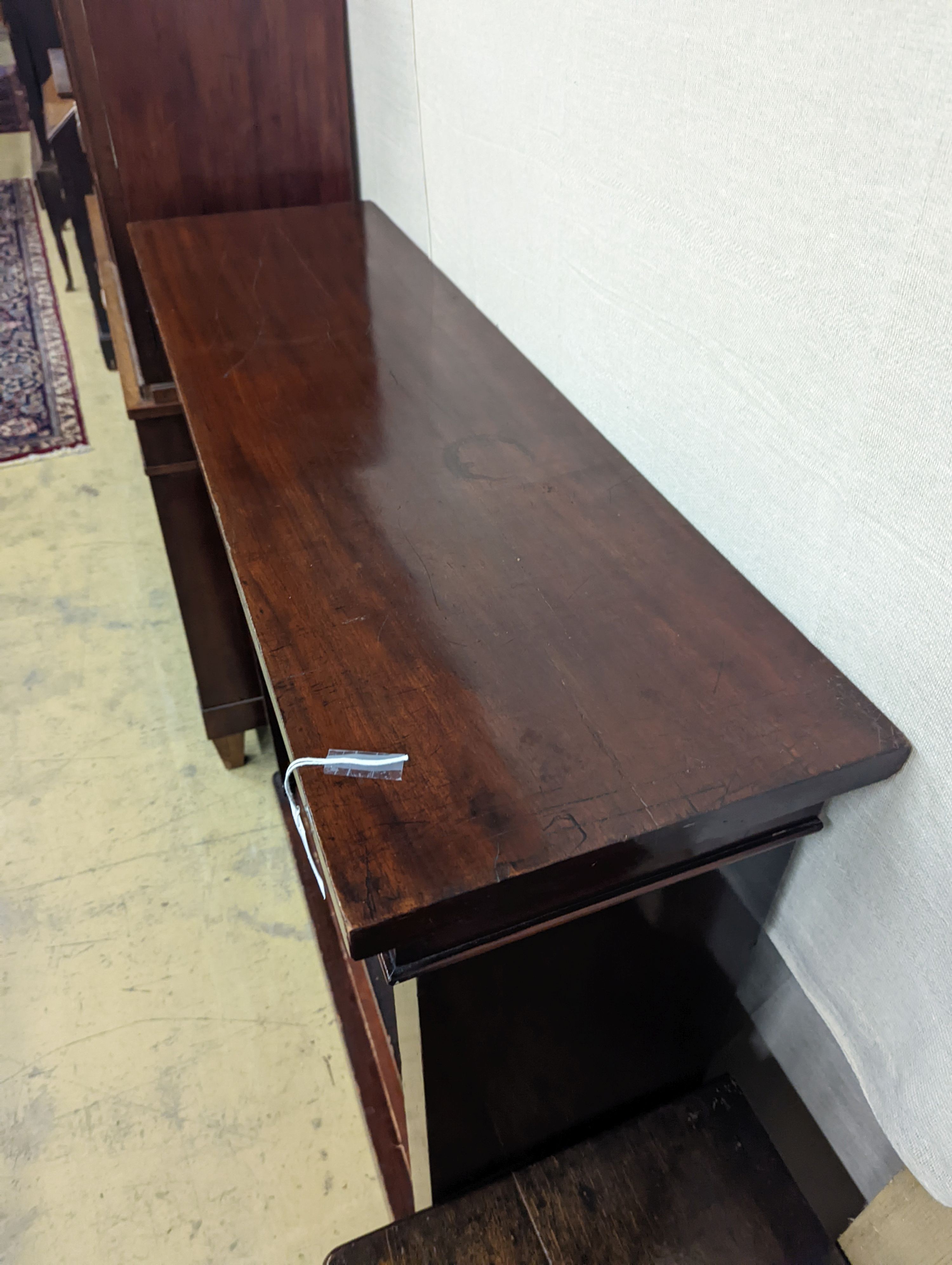 A late Victorian mahogany open bookcase, width 111cm, depth 34cm, height 119cm